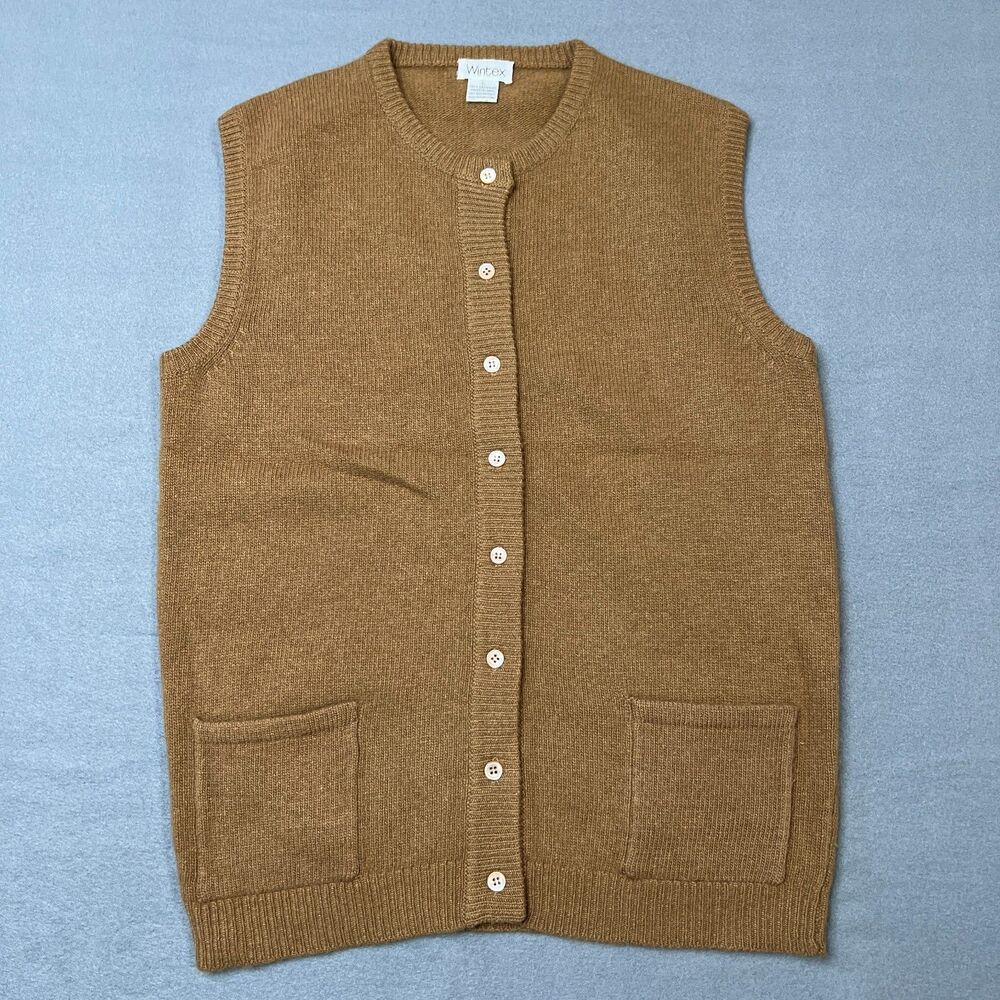 Wintex Cardigan Sweater Womens Large Brown 100% Cashmere Sleeveless Button-Front